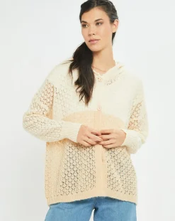 Gilet ajouré en Mohair mélangé Milane abricot/écru