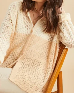 Gilet ajouré en Mohair mélangé Milane abricot/écru