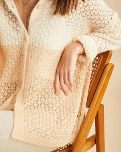 Gilet ajouré en Mohair mélangé Milane abricot/écru