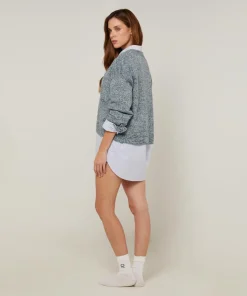 Gilet Arabesque col V chiné bleu