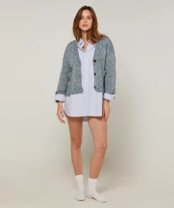 Gilet Arabesque col V chiné bleu