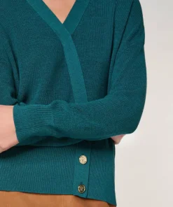 Gilet Carmen 100% laine cache-coeur boutons bleu pétrole