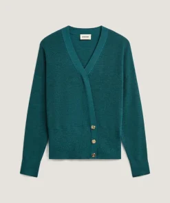 Gilet Carmen 100% laine cache-coeur boutons bleu pétrole