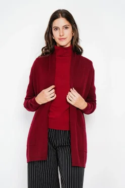 Gilet col châle bordeaux