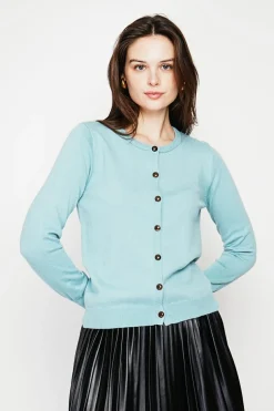 Gilet col ras du cou turquoise