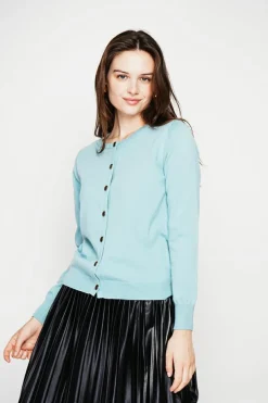 Gilet col ras du cou turquoise