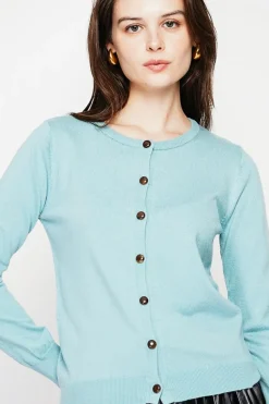 Gilet col ras du cou turquoise