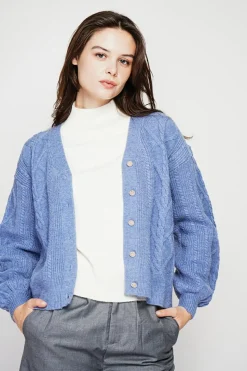 Gilet col v bleu gris