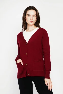 Gilet col v boutonné bordeaux