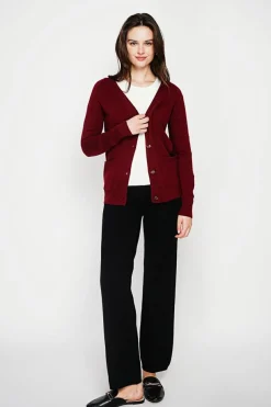 Gilet col v boutonné bordeaux