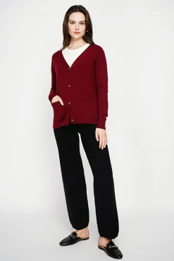 Gilet col v boutonné bordeaux