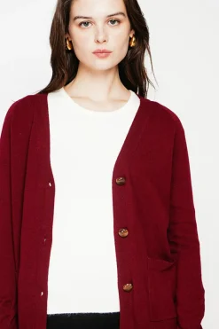 Gilet col v boutonné bordeaux