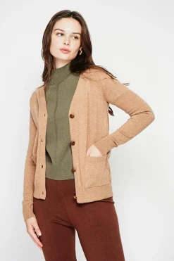 Gilet col v boutonné camel