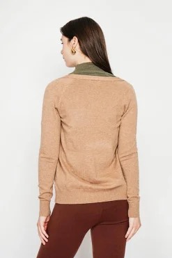 Gilet col v boutonné camel