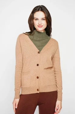 Gilet col v boutonné camel