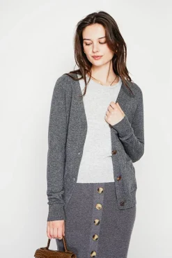 Gilet col v boutonné loup