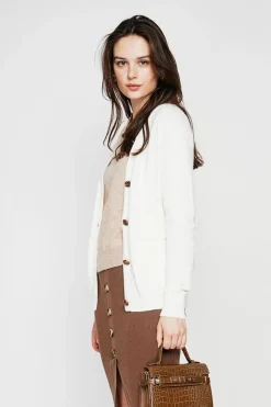 Gilet col v boutonné naturel