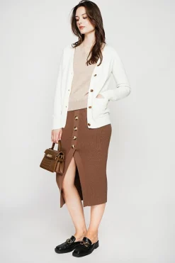 Gilet col v boutonné naturel