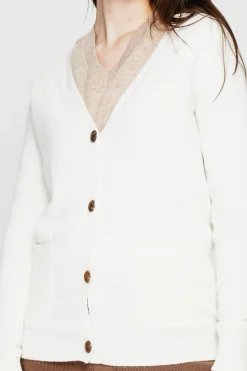 Gilet col v boutonné naturel