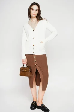 Gilet col v boutonné naturel