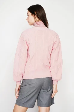 Gilet col v rose poudré