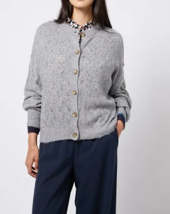 Gilet court en Maille mélangée dentelle gris moyen