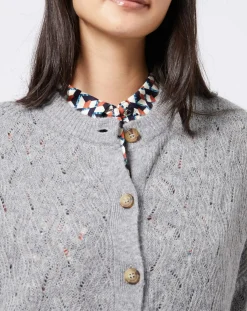 Gilet court en Maille mélangée dentelle gris moyen