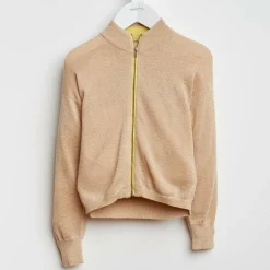 Gilet Donia zippé en Maille mélangé irisée sable