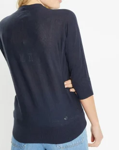 Gilet droit en Lin & Coton Mimosa bleu marine