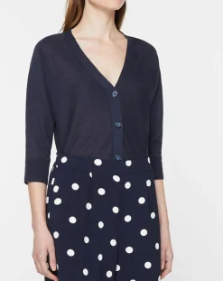 Gilet droit en Lin & Coton Mimosa bleu marine