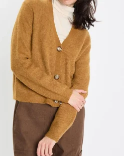 Gilet en Alpaga & Laine mélangés 3 Boutons kaki marron