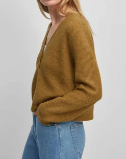 Gilet en Alpaga & Laine mélangés 3 Boutons kaki marron