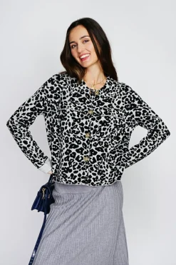 Gilet en Cachemire & Soie mélangés Léopard noir