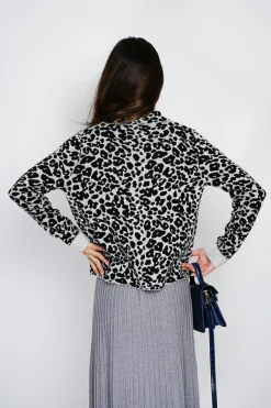 Gilet en Cachemire & Soie mélangés Léopard noir