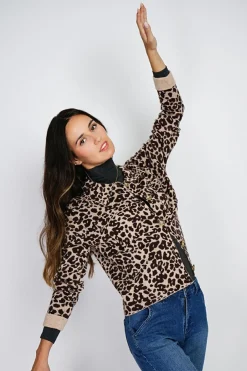 Gilet en Cachemire & Soie mélangés Léopard camel/marron