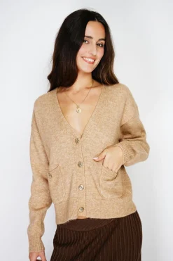 Gilet en Cachemire mélangé grand col camel