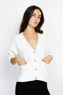 Gilet en Cachemire mélangé grand col naturel