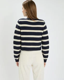 Gilet en Coton & Laine Glada rayures nocturne/écru