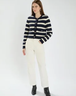 Gilet en Coton & Laine Glada rayures nocturne/écru