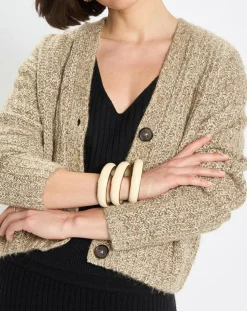 Gilet en Coton, Laine & Alpaga mélangés grosse maille chiné marron