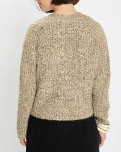 Gilet en Coton, Laine & Alpaga mélangés grosse maille chiné marron