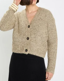 Gilet en Coton, Laine & Alpaga mélangés grosse maille chiné marron