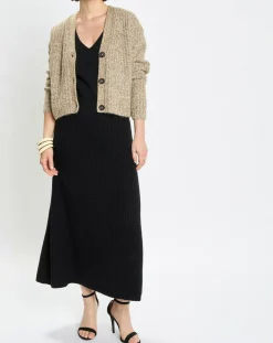 Gilet en Coton, Laine & Alpaga mélangés grosse maille chiné marron