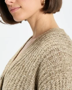 Gilet en Coton, Laine & Alpaga mélangés grosse maille chiné marron