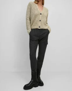 Gilet en Coton, Laine & Alpaga mélangés grosse maille chiné marron