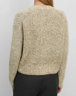 Gilet en Coton, Laine & Alpaga mélangés grosse maille chiné marron