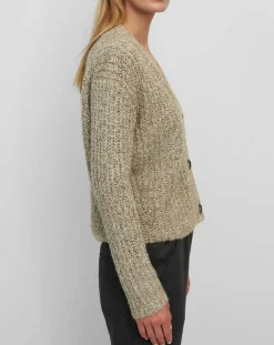 Gilet en Coton, Laine & Alpaga mélangés grosse maille chiné marron