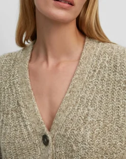 Gilet en Coton, Laine & Alpaga mélangés grosse maille chiné marron