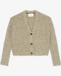 Gilet en Coton, Laine & Alpaga mélangés grosse maille chiné marron