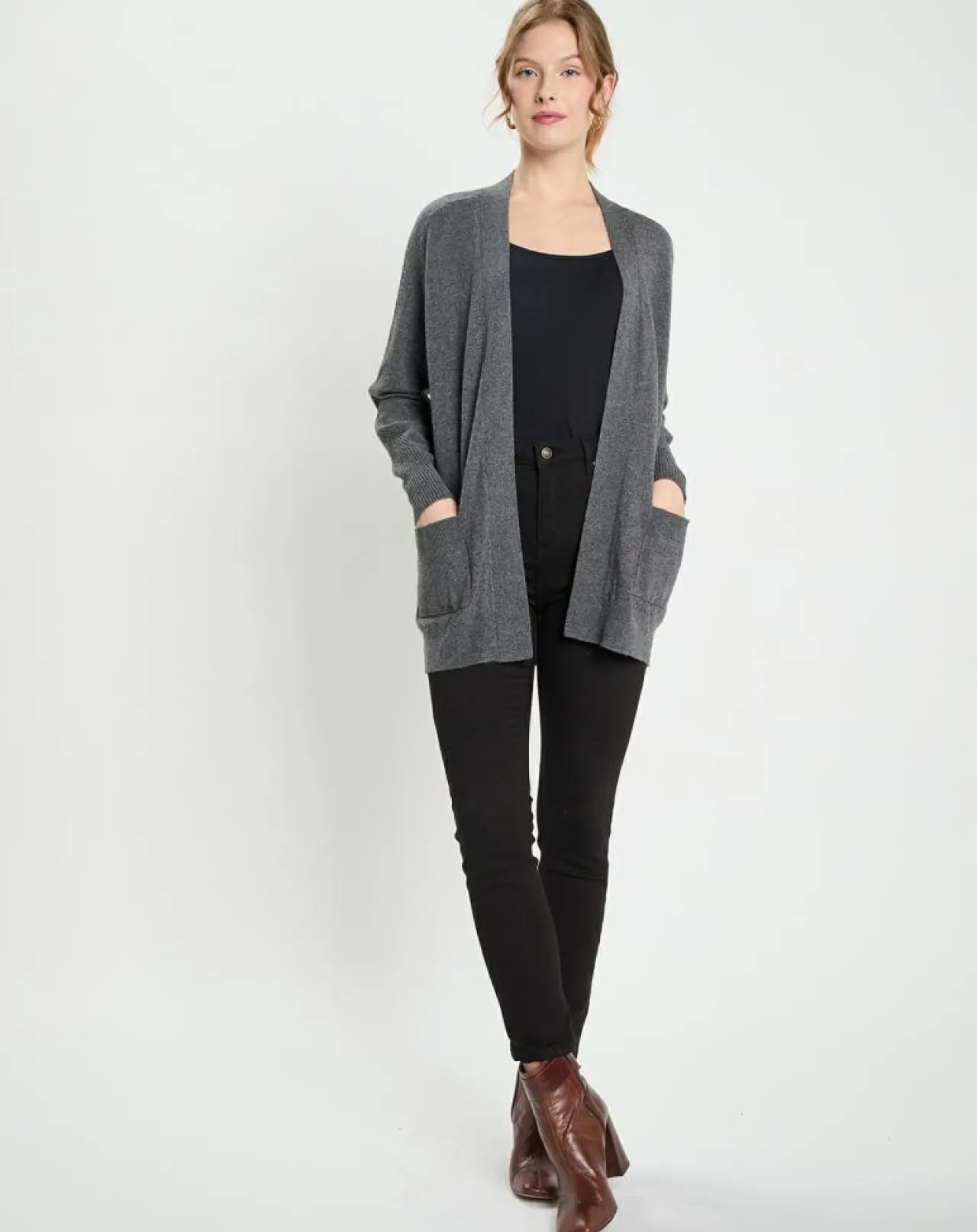 Gilet en Laine & Cachemire Susan gris foncé